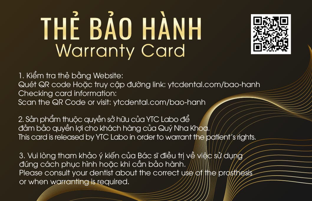 Thẻ bảo hành YTC — mặt sau